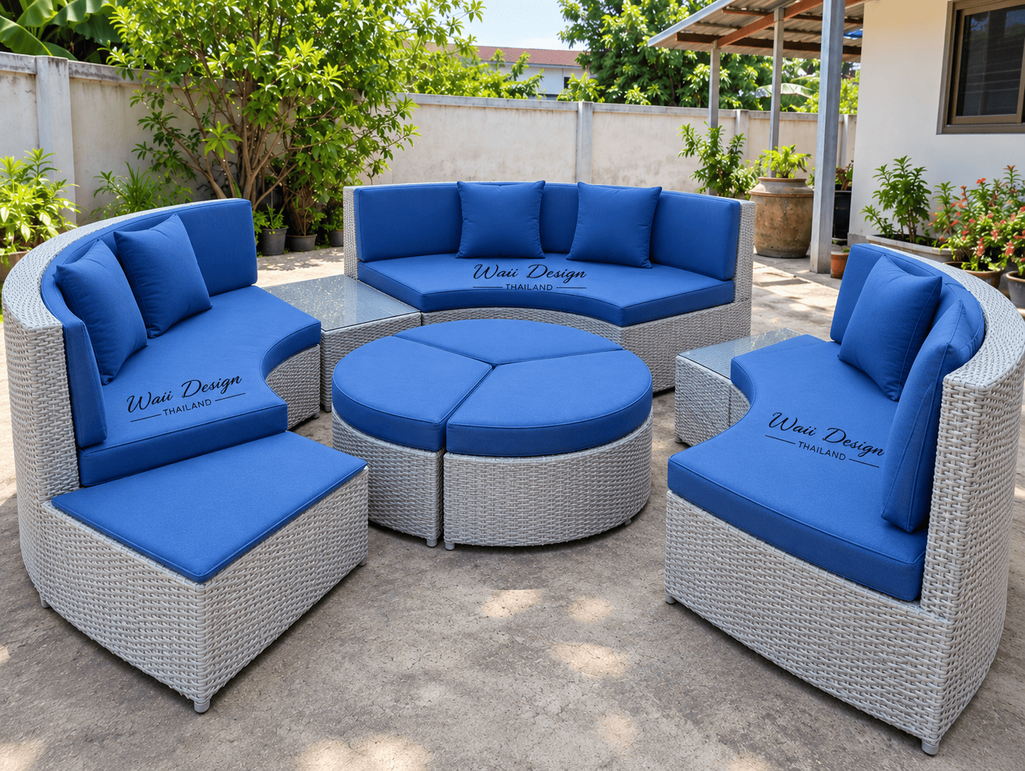 Modern Blue Rattan Patio Set