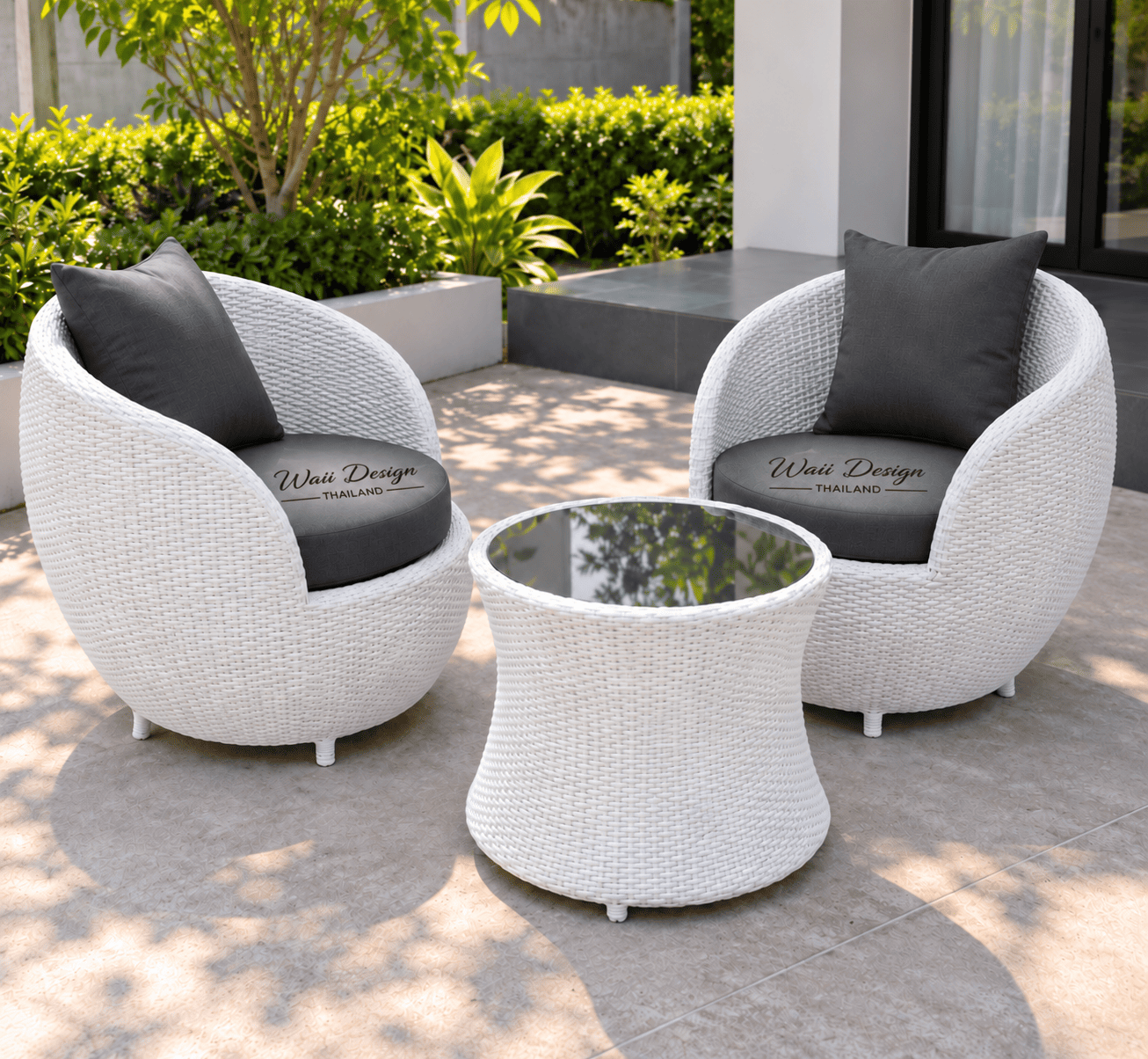 White Wicker Patio Set with Cushions