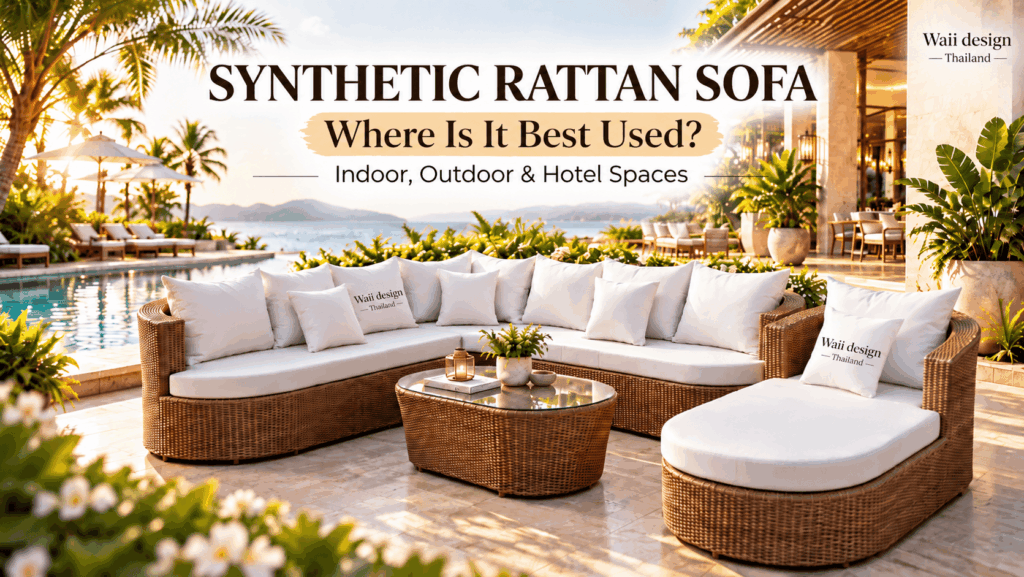 Synthetic rattan sofa for indoor, outdoor and hotel spaces