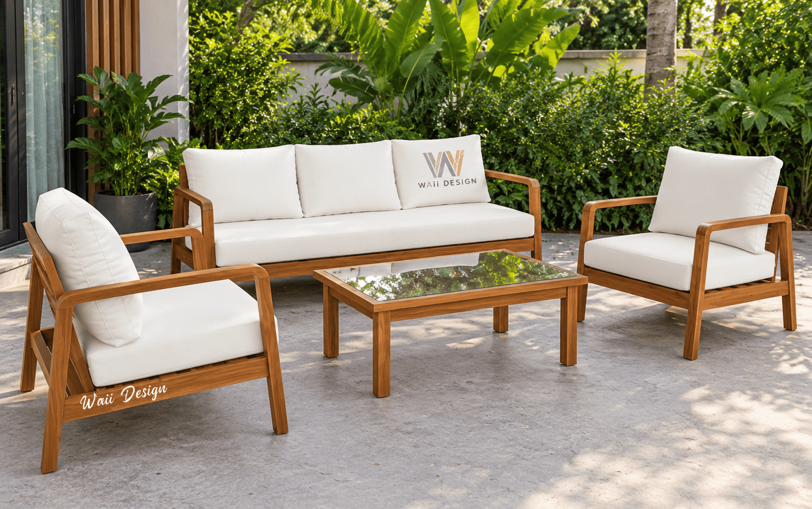 Teak Outdoor Lounge in a Tropical Garden