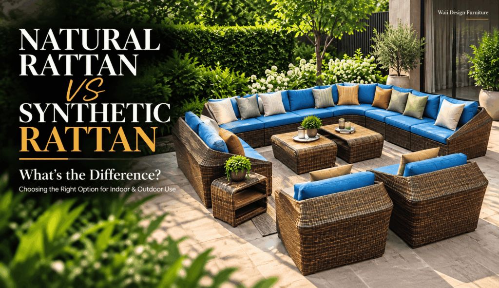 Outdoor synthetic rattan sofa set for a natural rattan vs synthetic rattan comparison